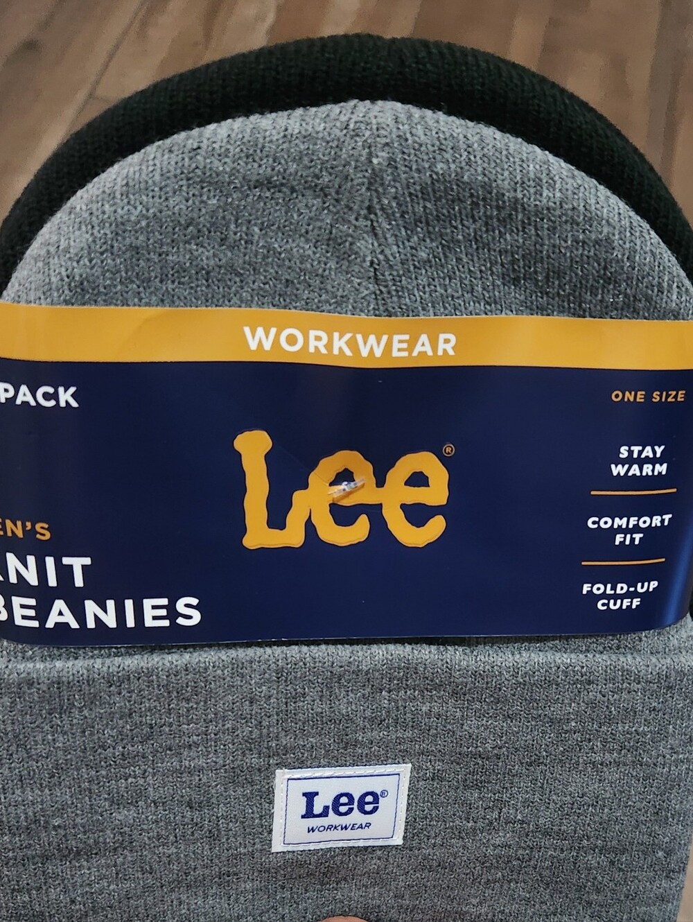 2 Pk.  Lee Black Fold-Up Cuff Knit Beanie